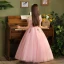 Chic / Beautiful Blushing Pink Beading Sequins Birthday Flower Girl Dresses 2024 A-Line / Princess Scoop Neck Short Sleeve Floor-Length / Long