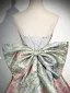 Fashion Multi-Colors Printing Prom Dresses 2024 A-Line / Princess Strapless Sleeveless Backless Bow Sweep Train Prom Formal Dresses