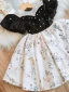 Chic / Beautiful Black Pearl Printing Birthday Flower Girl Dresses 2023 Ball Gown Scoop Neck Short Sleeve Bow Short