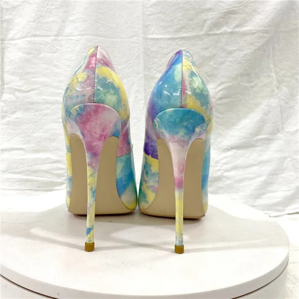 Ungewöhnlich Multifarben Gekritzel Ball Pumps 2022 12 cm Stilettos Spitzschuh Pumps Hochhackige