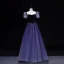 Vintage / Retro Purple Prom Dresses 2022 Ball Gown Square Neckline Puffy Short Sleeve Backless Floor-Length / Long Prom Formal Dresses
