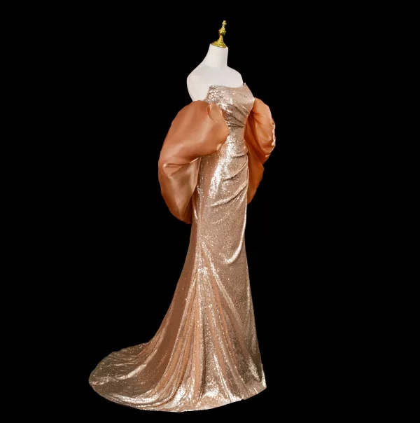 Scintillantes Sexy Doré Paillettes Robe De Soirée 2025 Trompette / Sirène Bustier Sans Manches Dos Nu Train De Balayage Soirée Robe De Ceremonie