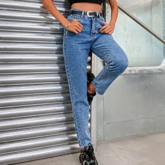 Désinvolte Taille Haute Femme Jeans 2021 Bleu Marine Denim Bottoms Pantalon