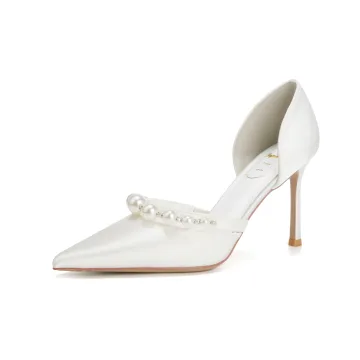 Élégant Blanche Perle Satin Chaussure De Mariée 2025 Talons Hauts 6 Cm Talons Aiguilles À Bout Pointu Mariage Talons