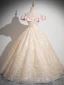 Chic / Beautiful Blushing Pink Sequins Lace Flower Prom Dresses 2024 Ball Gown Off-The-Shoulder Sleeveless Backless Floor-Length / Long Prom Formal Dresses