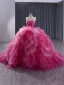 Fashion Fuchsia Cascading Ruffles Prom Dresses Ball Gown 2024 Strapless Sleeveless Backless Floor-Length / Long Prom Formal Dresses