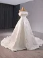 High-end White Beading Lace Flower Satin Wedding Dresses 2024 Ball Gown Strapless Sleeveless Backless Chapel Train Wedding