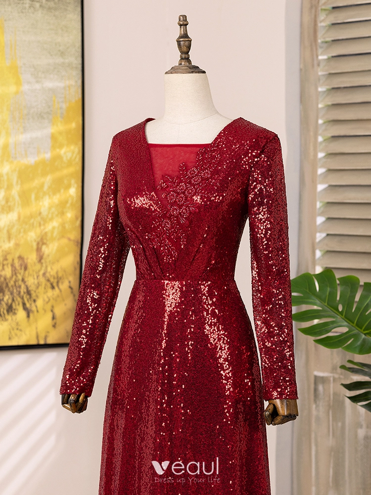 chinese dress ladies Off-Shoulder Long Sleeve Sequin Prom Dress