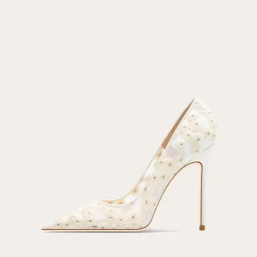 Mode Blanche Marguerite Brodé Chaussure De Mariée 2024 10 Cm Talons Aiguilles À Bout Pointu Mariage Escarpins Talons Hauts