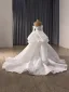 High-end White Handmade  Beading Lace Flower Satin Wedding Dresses 2025 Ball Gown Off-The-Shoulder Long Sleeve Backless Chapel Train