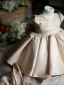 Modest / Simple Blushing Pink Beading Bow Short Flower Girl Dresses 2023 Ball Gown Birthday Scoop Neck Short Sleeve