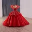 Luxury / Gorgeous Red Glitter Handmade  Beading Sequins Wedding Dresses 2025 Ball Gown Spaghetti Straps Short Sleeve Backless Chapel Train Wedding