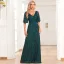 Bling Bling Vert Foncé Perlage Paillettes Robe De Soirée 2024 Princesse V-Cou Manches Courtes Dos Nu Longue Promo Robe De Ceremonie