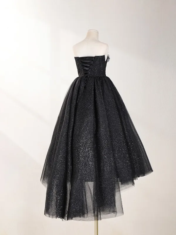 Sparkly Black Beading Sequins Flower Birthday Flower Girl Dresses 2024 A-Line / Princess Scoop Neck Sleeveless Backless Tea-length