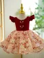 Chic / Beautiful Burgundy Pearl Sequins Short Flower Girl Dresses 2023 Ball Gown Birthday Scoop Neck Sleeveless Backless
