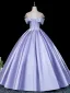 Elegant Lavender Beading Sequins Satin Prom Dresses 2026 Ball Gown Off-The-Shoulder Short Sleeve Backless