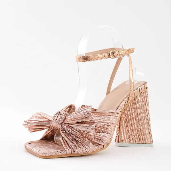 Vintage / Originale Bleu Ciel Vêtement de rue Sandales Femme 2022 Bride Cheville Noeud 10 cm Talons Épais Peep Toes / Bout Ouvert Sandales Talons Hauts
