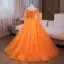 Chic / Beautiful Ocean Blue Sequins Prom Dresses 2024 Ball Gown V-Neck Bell sleeves Backless Floor-Length / Long Tulle Prom Formal Dresses
