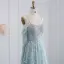 Sexy Mint Green Beading Sequins Prom Dresses 2024 A-Line / Princess Spaghetti Straps 3/4 Sleeve Backless Floor-Length / Long Prom Formal Dresses