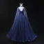 High-end Vintage / Retro Navy Blue Beading Sequins Prom Dresses 2024 Ball Gown High Neck Sleeveless Backless Floor-Length / Long Formal Dresses