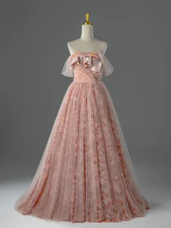 Elegant Blushing Pink Sequins Prom Dresses 2026 Ball Gown Strapless Sleeveless Backless Sweep Train Formal Dresses