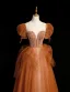 Élégant Tan Perlage Perle Robe De Bal 2022 Princesse Encolure Dégagée Gonflée Manches Courtes Dos Nu Longue Robe De Ceremonie