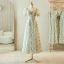 Chic / Belle Vert Cendré Appliques Robe Demoiselle D'honneur 2023 Princesse Noeud Manches Courtes Dos Nu Longue Robe Demoiselle D'honneur
