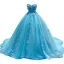 Fashion Pool Blue Pearl Rhinestone Appliques Prom Dresses 2022 Ball Gown Strapless Sleeveless Floor-Length / Long Formal Dresses