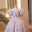 Scintillantes Mode Rougissant Rose Perle Faux Diamant Paillettes Anniversaire Robe Ceremonie Fille 2022 Robe Boule Encolure Carrée Gonflée Manches Courtes Dos Nu Longue Robe Ceremonie Fille