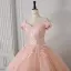 Élégant Rougissant Rose Fait main Perlage Paillettes En Dentelle Fleur Robe De Bal 2026 Robe Boule De l'épaule Sans Manches Dos Nu Longue Tulle Robe De Ceremonie