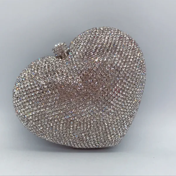 Charmant Rouge Forme de coeur Faux Diamant Pochette 2022 Métal Cocktail