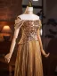 Charming Gold Sequins Prom Dresses 2026 A-Line / Princess Off-The-Shoulder Short Sleeve Backless Floor-Length / Long Prom Formal Dresses