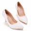 Elegant White Lace Flower Wedding Shoes 2022 Wedding Pearl 9 cm Stiletto Heels Pointed Toe Pumps High Heels