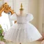 Lovely Blushing Pink Sequins Birthday Short Flower Girl Dresses 2026 Ball Gown Scoop Neck Puffy Short Sleeve