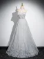 Mode Gris Perlage Paillettes Robe De Bal 2024 Princesse Col Haut Papillon Sans Manches Dos Nu Longue Promo Robe De Ceremonie