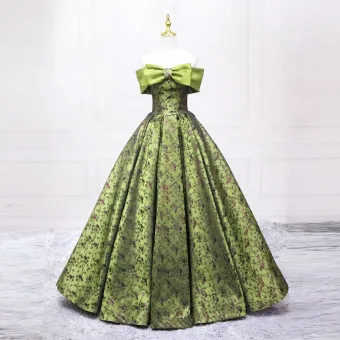 Vintage Originale Vert Cendré Impression Robe De Bal Robe Boule 2025 Bustier Noeud Sans Manches Dos Nu Longue Promo Robe De Ceremonie
