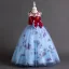Chic / Beautiful Sky Blue Lace Flower Sequins Flower Girl Dresses 2024 Ball Gown Birthday Sleeveless Scoop Neck Bow Floor-Length / Long
