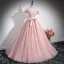 Charming Blushing Pink Beading Tassel Prom Dresses 2024 Ball Gown Strapless Sleeveless Backless Bow Sash Floor-Length / Long Prom Formal Dresses