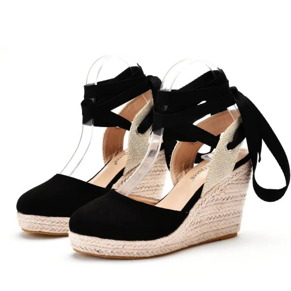 Bohemia Beige Street Wear Womens Sandals 2022 Ankle Strap 10 cm Wedges Waterproof Pointed Toe Womens Sandals