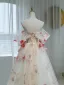 Flower Fairy White Rhinestone Appliques Prom Dresses 2023 A-Line / Princess Off-The-Shoulder Short Sleeve Backless Floor-Length / Long Prom Formal Dresses