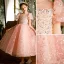 Chic / Beautiful Candy Pink Beading Star Sequins Flower Girl Dresses 2022 A-Line / Princess Scoop Neck Short Sleeve Floor-Length / Long Prom