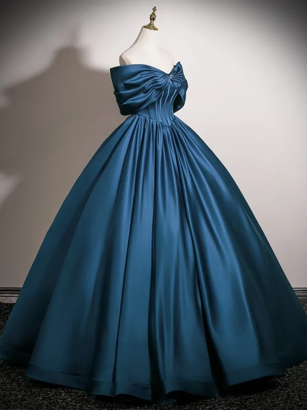 Vintage / Retro Navy Blue Prom Dresses 2025 Ball Gown Strapless Bow Sleeveless Backless Prom Formal Dresses