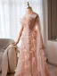 Charming Blushing Pink Appliques Glitter Pearl Rhinestone Prom Dresses 2026 A-Line / Princess Strapless Sleeveless Backless Floor-Length / Long Prom Formal Dresses