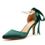 Charmant Dunkelgrün Perle Knöchelriemen Schleife Abend Sandalen Damen 2023 7 cm Stilettos Spitzschuh Sandaletten Hochhackige
