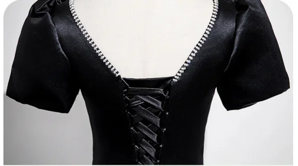 Elegant Black Glitter Prom Dresses 2025 Ball Gown Square Neckline Bow Short Sleeve Backless Floor-Length / Long Prom Formal Dresses