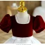 Chic / Beautiful Burgundy Birthday Short Flower Girl Dresses 2023 Ball Gown Square Neckline Pearl Puffy Short Sleeve Flower Girl Dresses