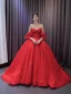 Luksus Rød Glitter Brudekjoler 2024 Perle Rhinestone Appliques Ball Ballkjole Kjæreste Uten Ermer Ryggløse Domstol Tog
