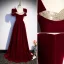Elegant Burgundy Suede Prom Dresses 2023 A-Line / Princess Square Neckline Pearl Sequins Short Sleeve Floor-Length / Long Prom Formal Dresses