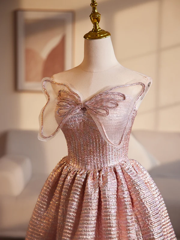 Charmant Rosa Glanz Ballkleider 2024 A Linie Bandeau Schleife Ärmellos Rückenfreies Lange Ball Festliche Kleider