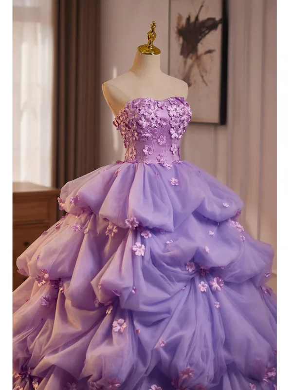 Luxus / Herrlich Lavendel Perle Applikationen Fallende Rüsche Ballkleider 2026 Ballkleid Bandeau Ärmellos Rückenfreies Lange Festliche Kleider